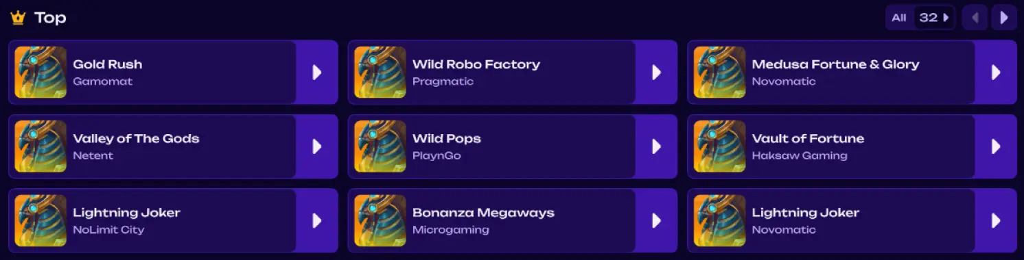 Top-Spiele-Liste mit beliebten Slots von NetEnt, Pragmatic und Microgaming